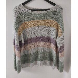 Grace & Emma Cotton Blend Striped Knit Sweater Shirt Sz L